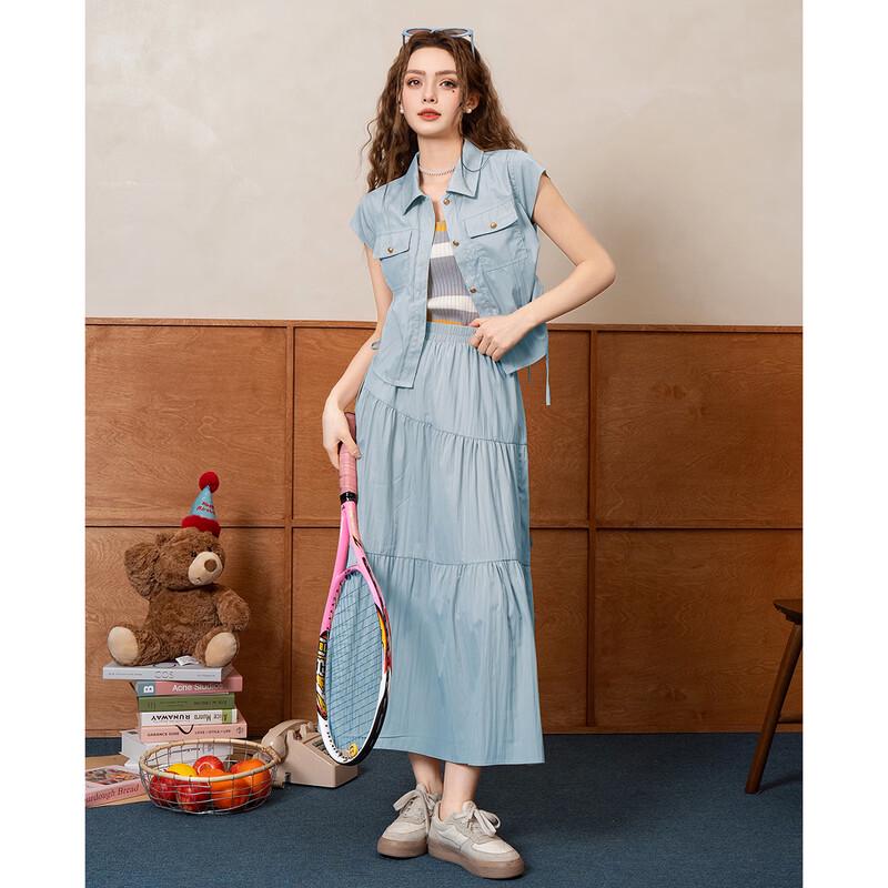TERRE BLEUE Women's Summer Commuter Shirt & Skirt Set