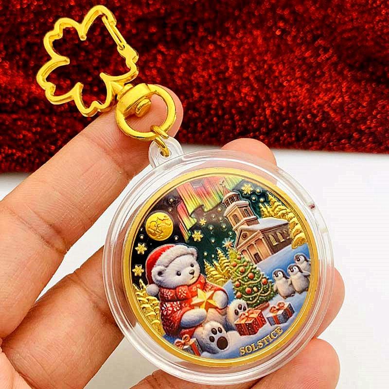 Santa Claus coins, New Year gifts, New Year's greetings, Christmas snowman, bells, commemorative medals, creative decorations, keychain