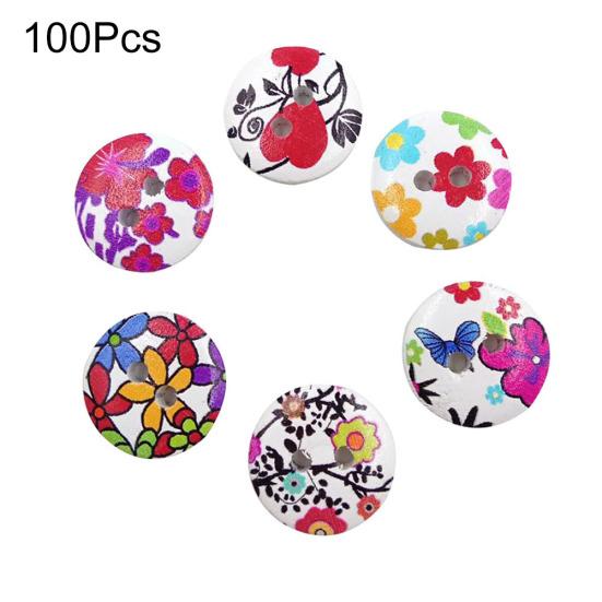 

100шт красочные цветы 2 отверстия деревянные пуговицы шитье альбом ремесло DIY декор Random Pattern