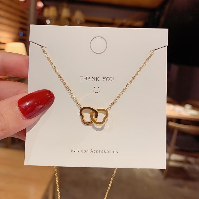 

Stainless Steel Heart to Heart Matching Love Necklace Collar Chain Fashion Versatile Small Cute Daily Gift золотистий
