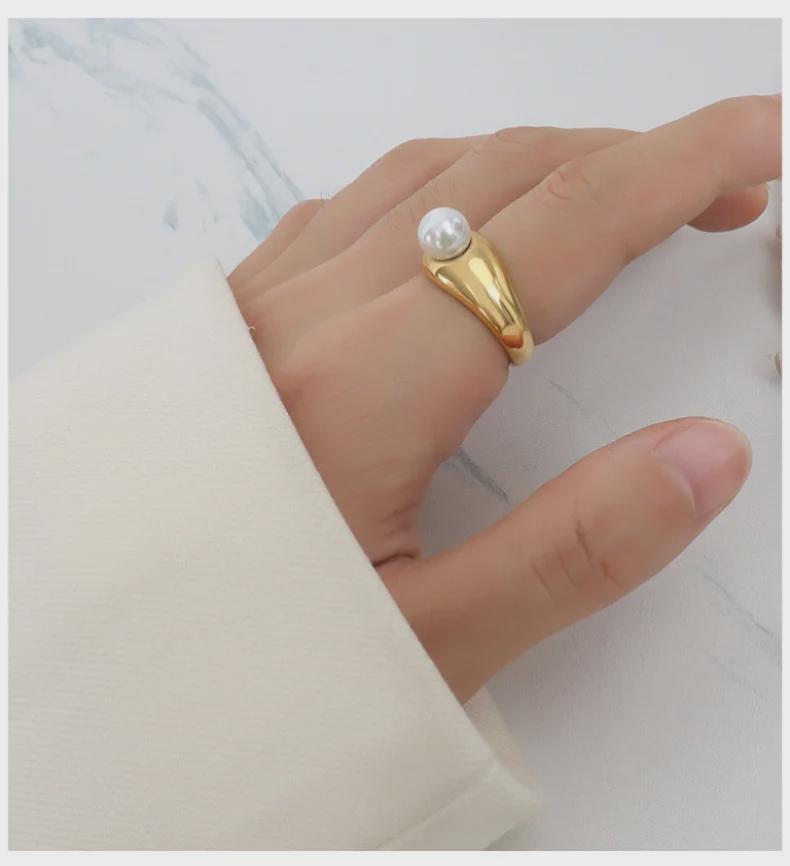 Bague rétro en titane plaqué or 18 carats avec perles françaises - Simple et élégante