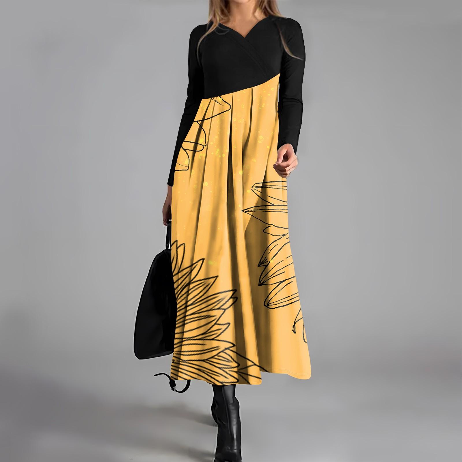 

Женское повседневное платье с V-образным вырезом и длинными рукавами, свободное и объемное платье с принтом XXXL оранжевый