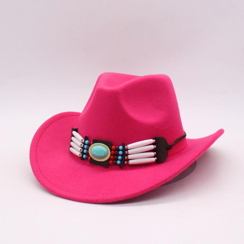 Western Cowboy Hat Simple Woolen Top Hat Retro Chain Ethnic Style Men'S And Women'S Jazz Hat