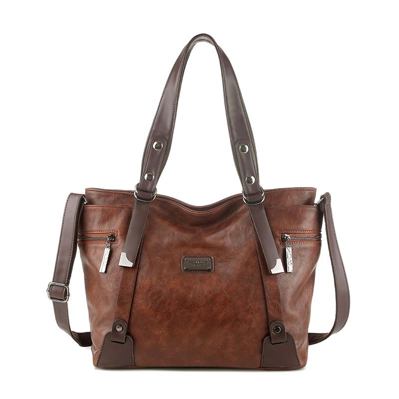 Fashion Retro Women's Leather Bag Soft Portable One-shoulder Messenger Tote Bag Large-capacity Women's Bag