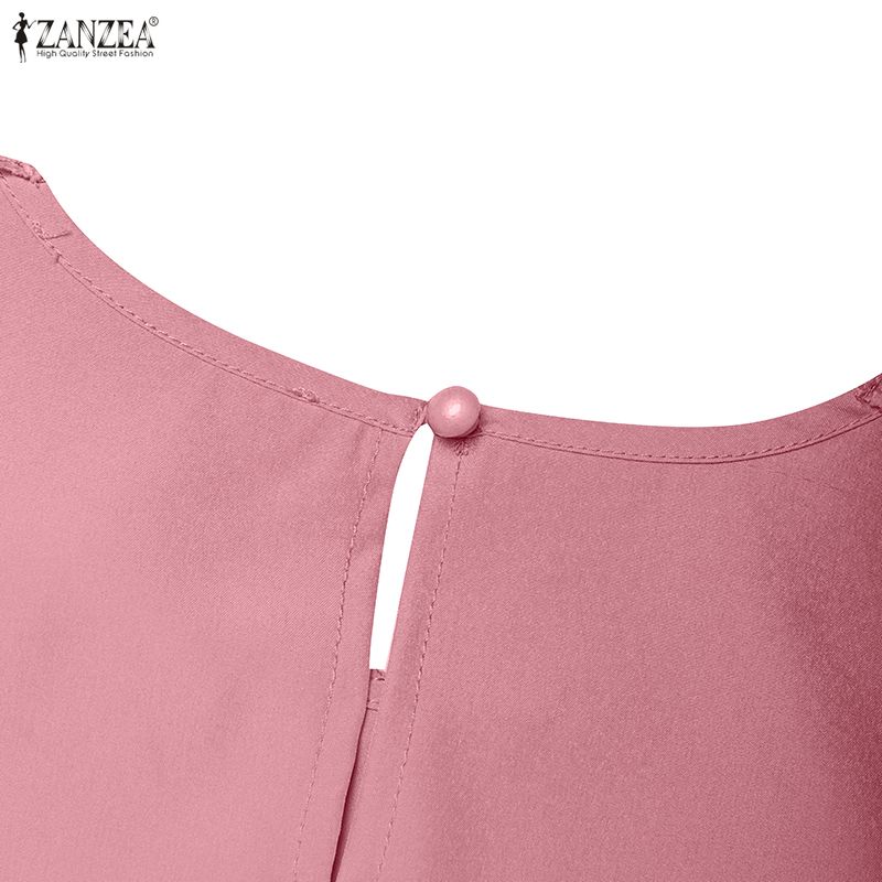 ZANZEA Women Casual Round Neck 3/4 Sleeve Patchwork Lace Sheath Dress