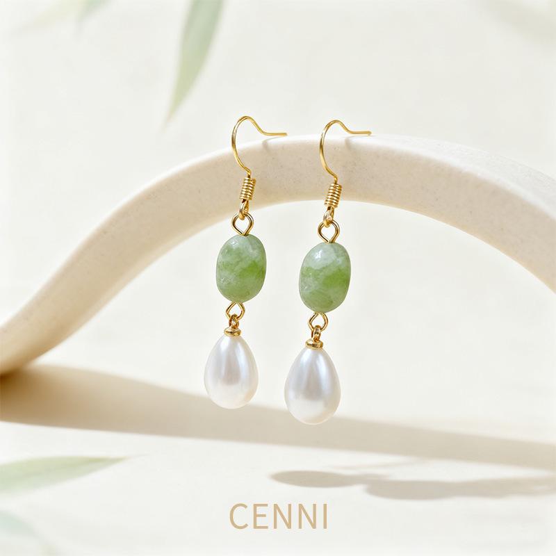 Jade Hanfu Pearl Earrings - Retro Autumn/Winter High-End Light Luxury Dangles with Unique Design