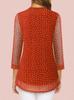 Women's European & American V-neck 3/4 Sleeve Printed Chiffon Loose Plus Size Top
