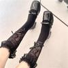 Spitzenbesatz Schleife Mädchenhafte Kniehohe Socken Japanischer Stil Lochmuster Ballett-Inspirierte Waden Stulpen Socken Doppeltrage-Design