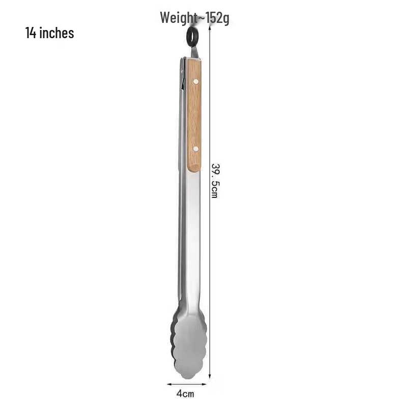 Zhizhou 14-inch Stainless Steel Food Tongs with Wooden Handle (4-Piece Set)
