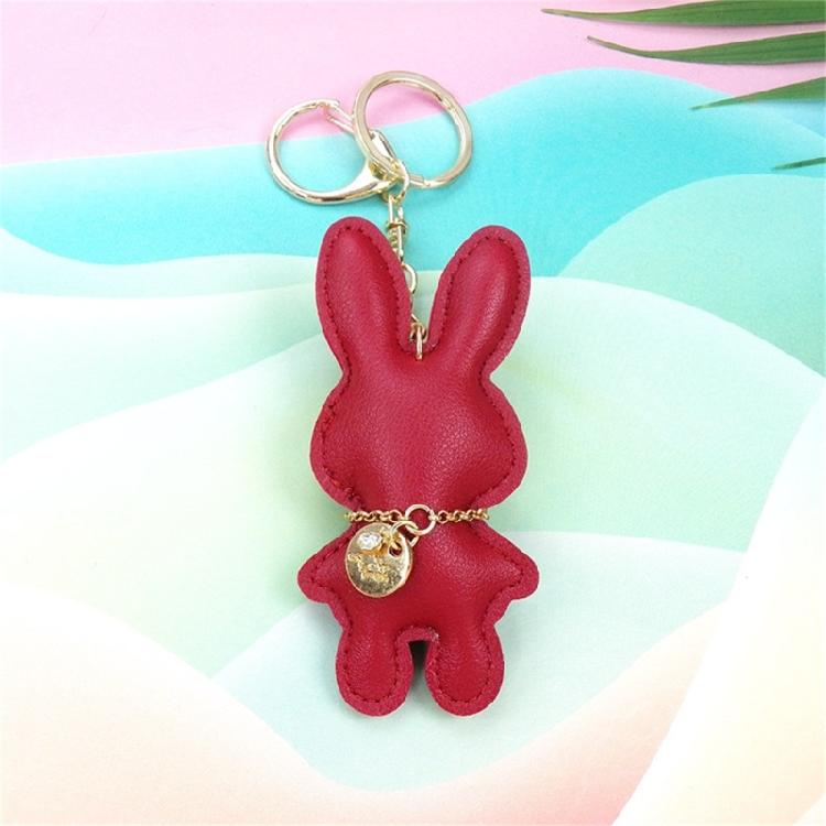 Fashionable Rabbit Keychain Artificial Leather Bunnys Pendant Keyring for Women Handmade Key Chain Bag Accessory