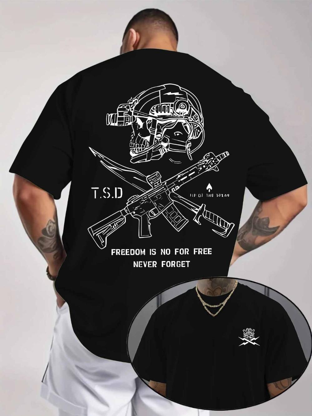 Tactical Skull and Crossed Rifles Print Summer Short Sleeve TShirt Crew Neck Regular Fit Slight Stretch Fabric Ideal for Men S