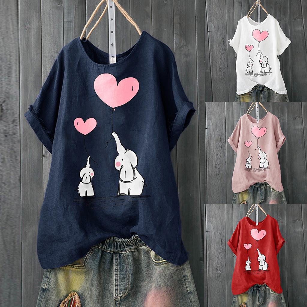 

Женская повседневная хлопковая льняная блузка с коротким рукавом больших размеров и футболка с принтом