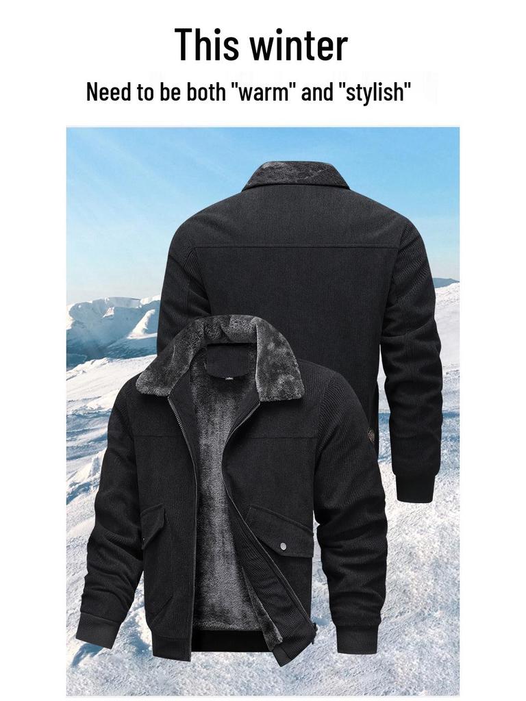 Men's Retro Corduroy Lambswool Lapel Jacket - Thickened Velvet Cotton Outerwear
