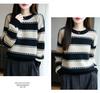 Women's Striped 100% Wool Sweater: Round Neck, Color Block, Loose Fit Knitwear, Plus Size, European Style.