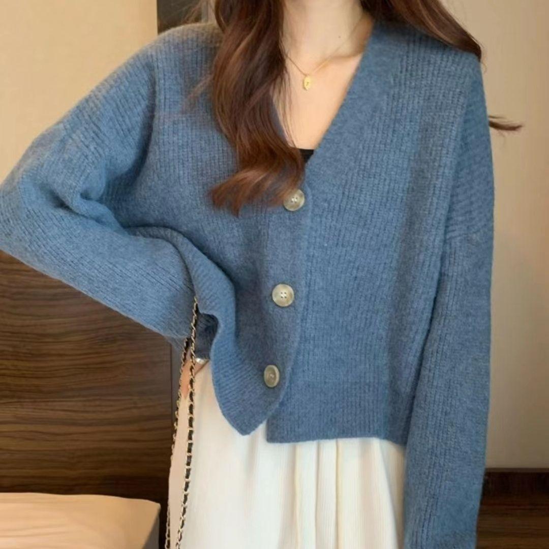 

Новый зимний зимний свободный вязаный свитер с v-образным вырезом и свитер с длинными рукавами в стиле вестерн, женский кардиган с рукавами-фонариками, женское верхнее пальто One Size зелёный