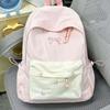 Mochila de lona con lazo Mochila casual bordada para estudiantes Bolso escolar Mochila deportiva de poliéster de color contrastante de gran capacidad