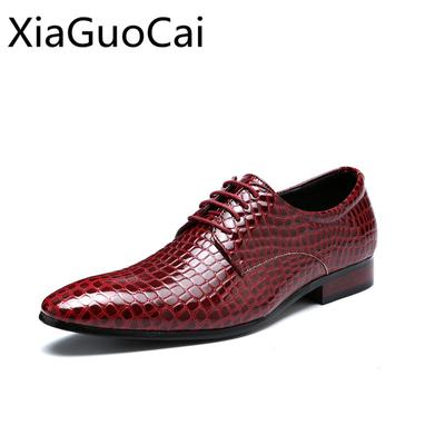 Fashion European and American Snakes Men's Dress Shoes Lace Low Business Formal Shoes Male Flat Wedding Shoes