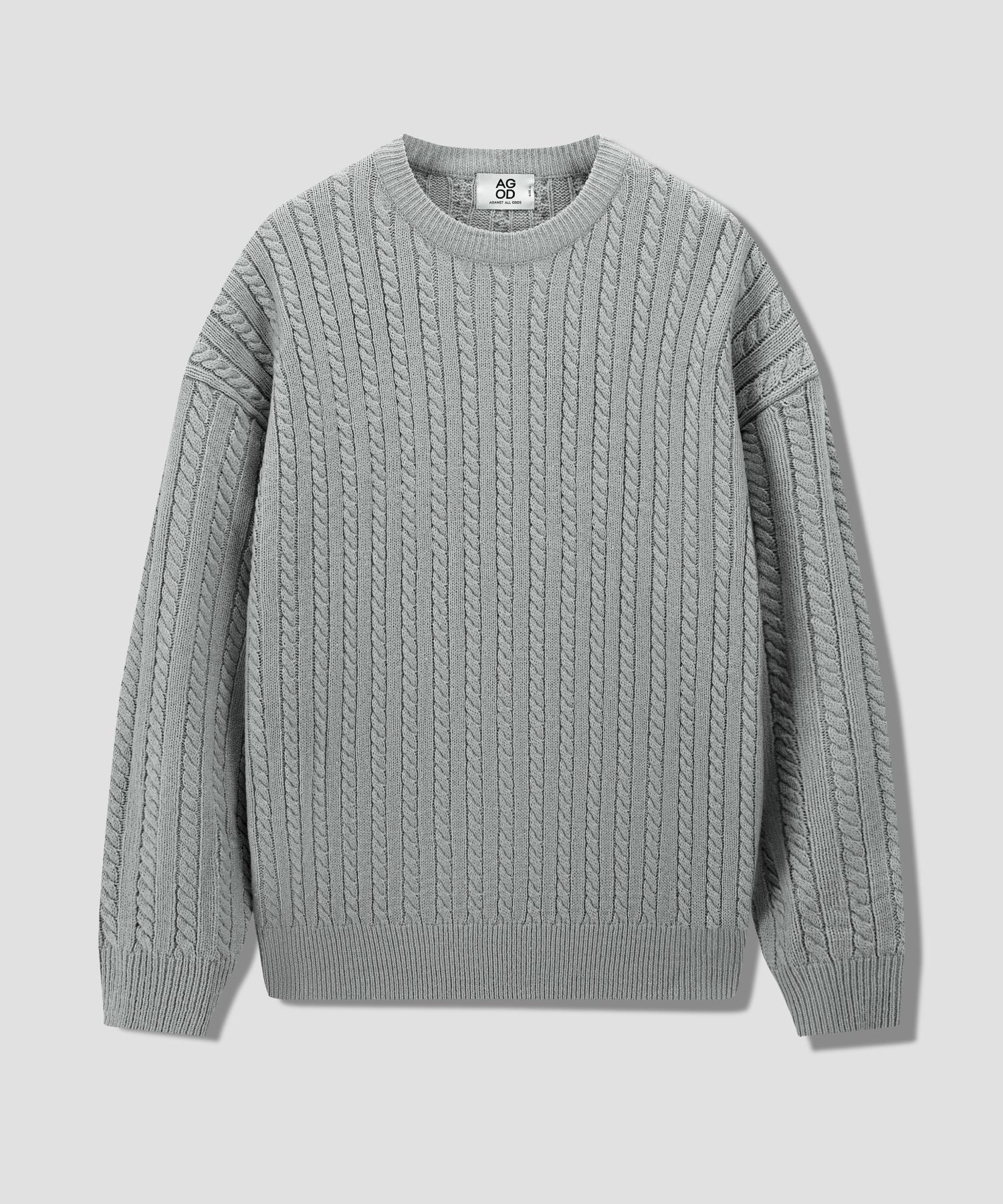 Age O.D. Crew Neck Oversized Cable Sweater Knit [Gray] Gray/M