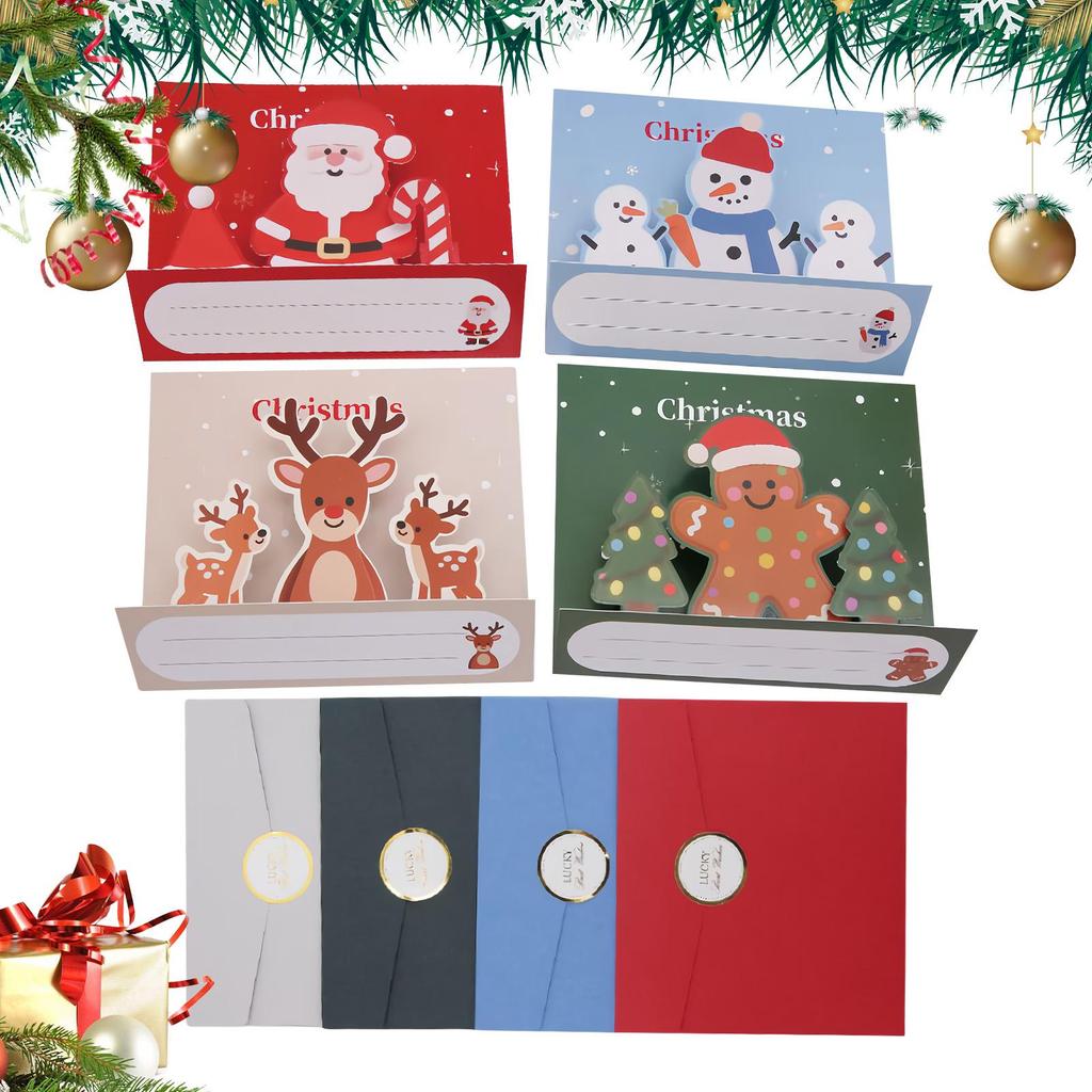 Christmas Greeting Cards 4 Pieces With Envelopes 3D Merry Christmas Greeting Cards For Kids Adults Friends Coworkers Teachers