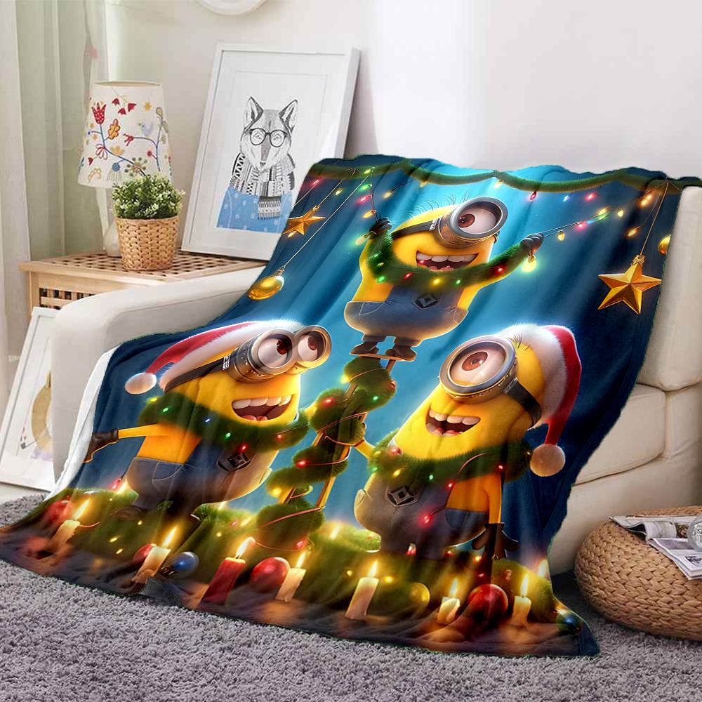 1Pc Christmas Minions Celebration Blanket Soft And Comfortable Casual Warm Camping Travel Christmas Halloween Gift M91748