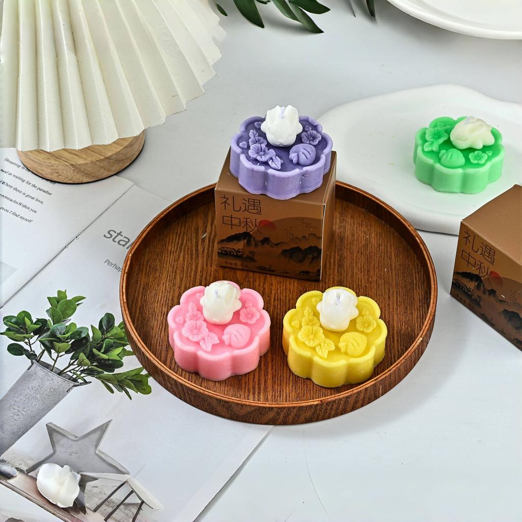 Hot Mid-Autumn Moon Cake Cute Bunny Aromatherapy Candle Gift Box Souvenir Scented Scent Gift Creative Shape Wax