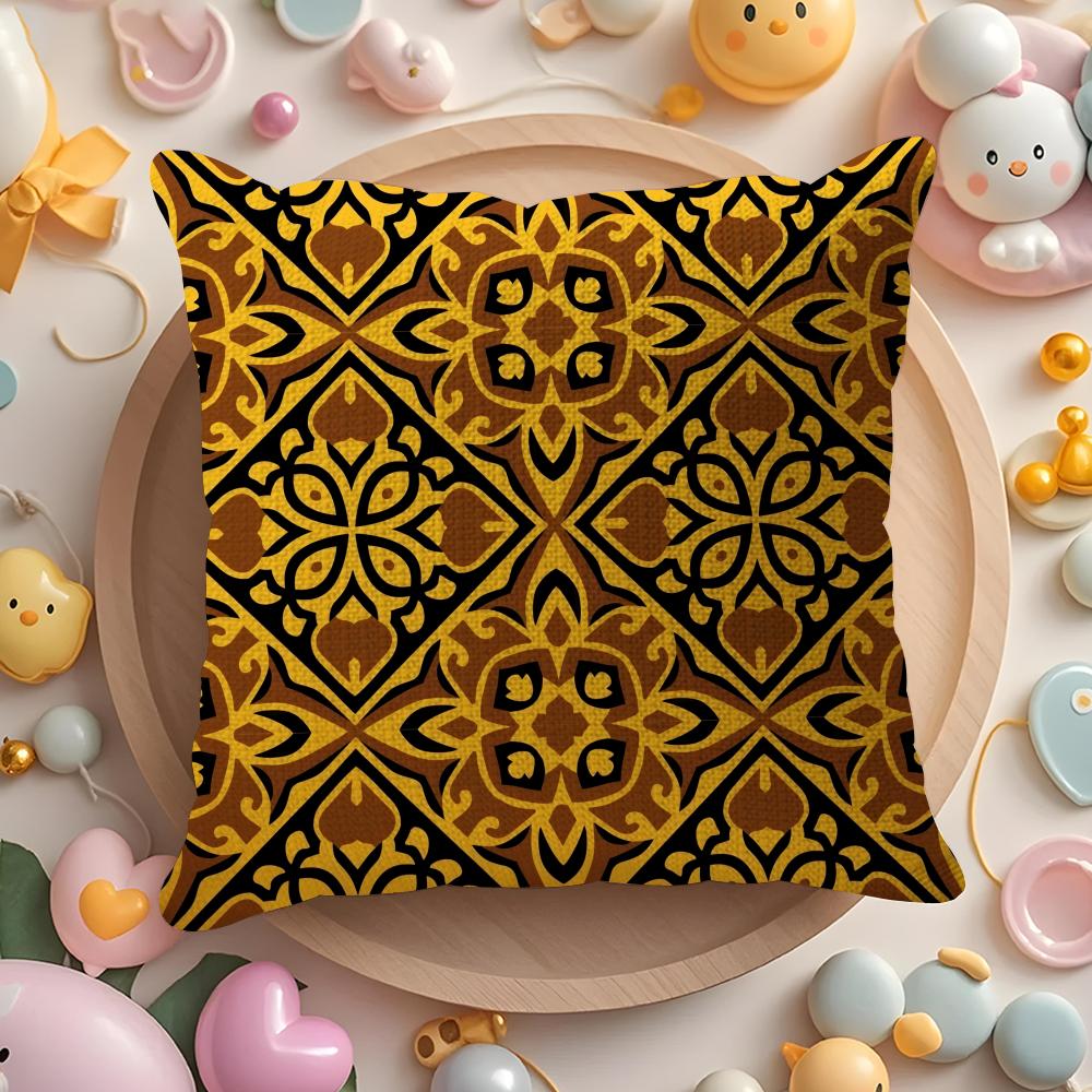 Luxury Golden Pattern Cushion Cover DoubleSided Printed Organic Linen Pillow Cover Decorative for Sofa Home