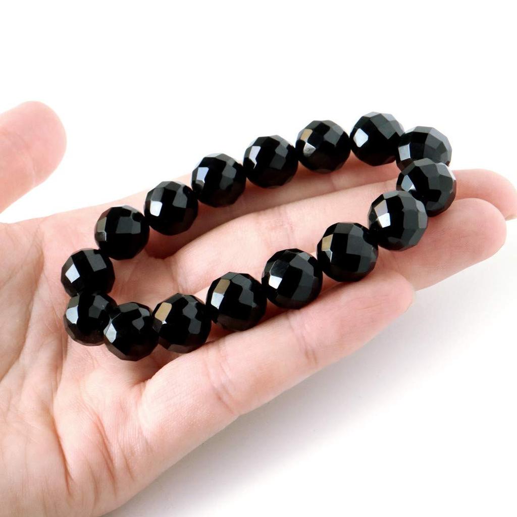 Bracelet for Men and Black Natural Power Inner circumference 19cm [GOLD STONE] Women, Onyx, Agate, Stone, Stone, 64-facet cut, 12mm, approx.