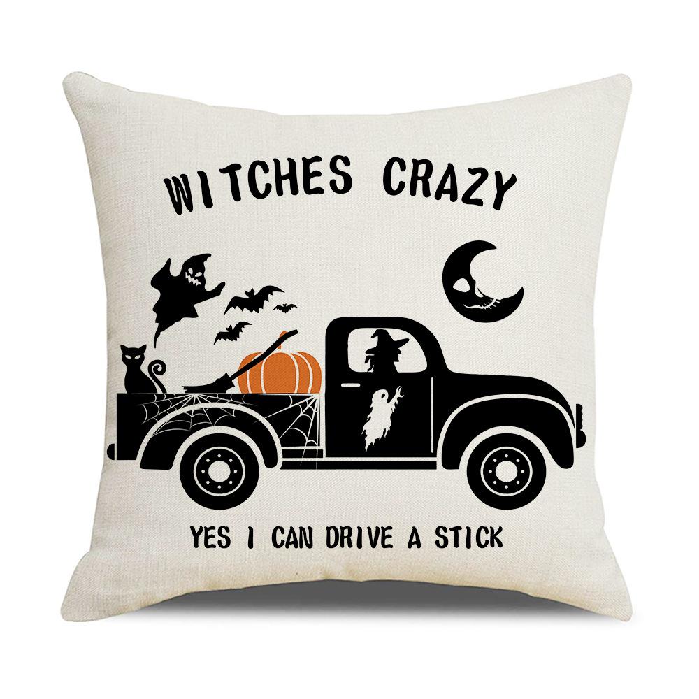 New Halloween Throw Pillow Cover Linen Print Cartoon Pumpkin Cushion Cover Home Cushion
