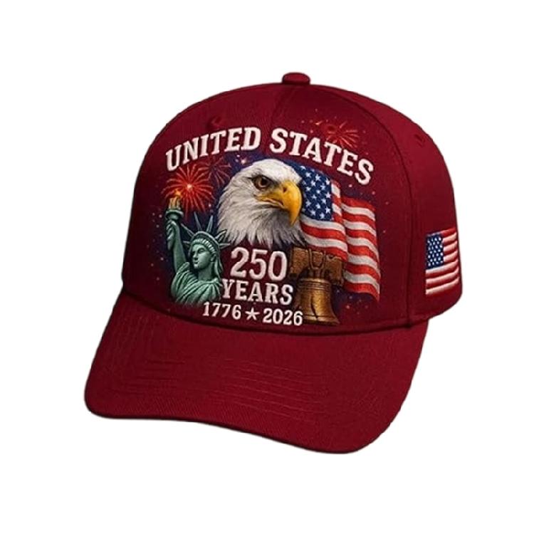 Gedenk-Baseballkappe zum 250. Gründungsjubiläum der USA Premium 3D-Druckdesign Feierhut Verstellbarer Hinterriemen
