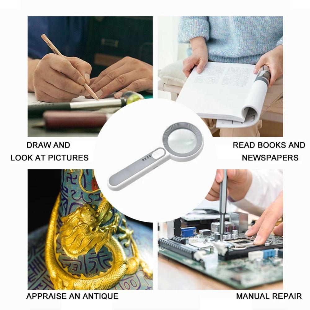 HD Illuminated Magnifying Glass Loupe Reading Magnifier Portable Handheld  Magnifier  Stamps