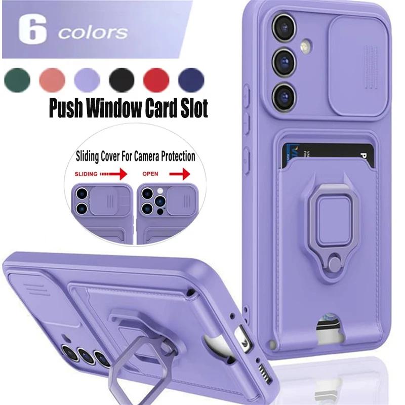 Ring Holder Card Slot Case For Samsung Galaxy A55 A54 A34 A24 A14 A35 A25 A15 A73 A53 A33 A23 A13 A72 A52 A32 A22 A71 A51 Cover