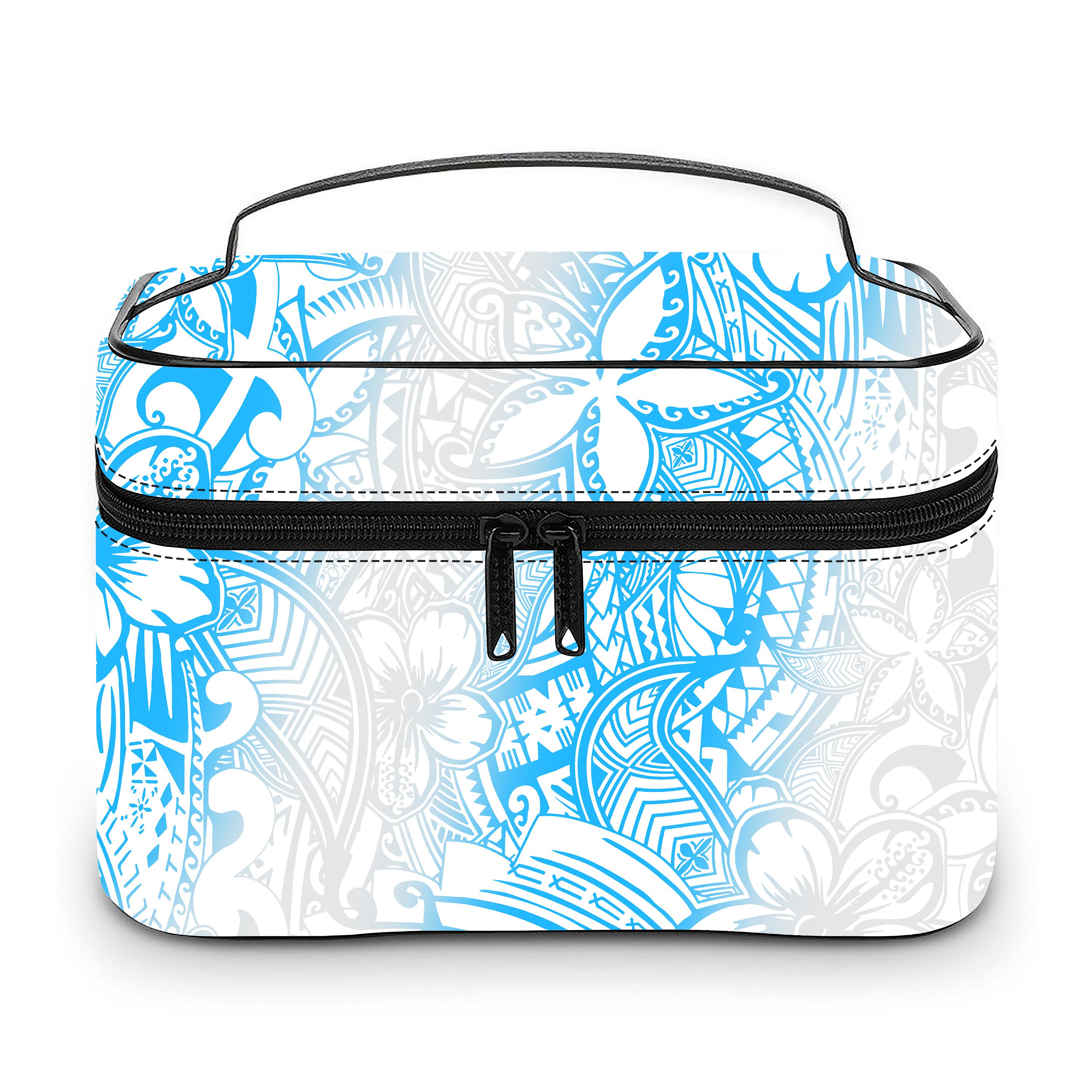High Quality Custom PU Leather Waterproof Cosmetic Bag Hawaii Polynesian Print Large Capacity Cosmetic Zipper Travel Makeup Bag 25*15*19
