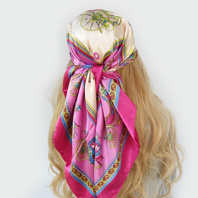 New 90*90cm Retro Brand Women Silk Scarf Bandanna Fashion Bohemian Pattern Square Hijab Lady Wrap Headband foulard muffler