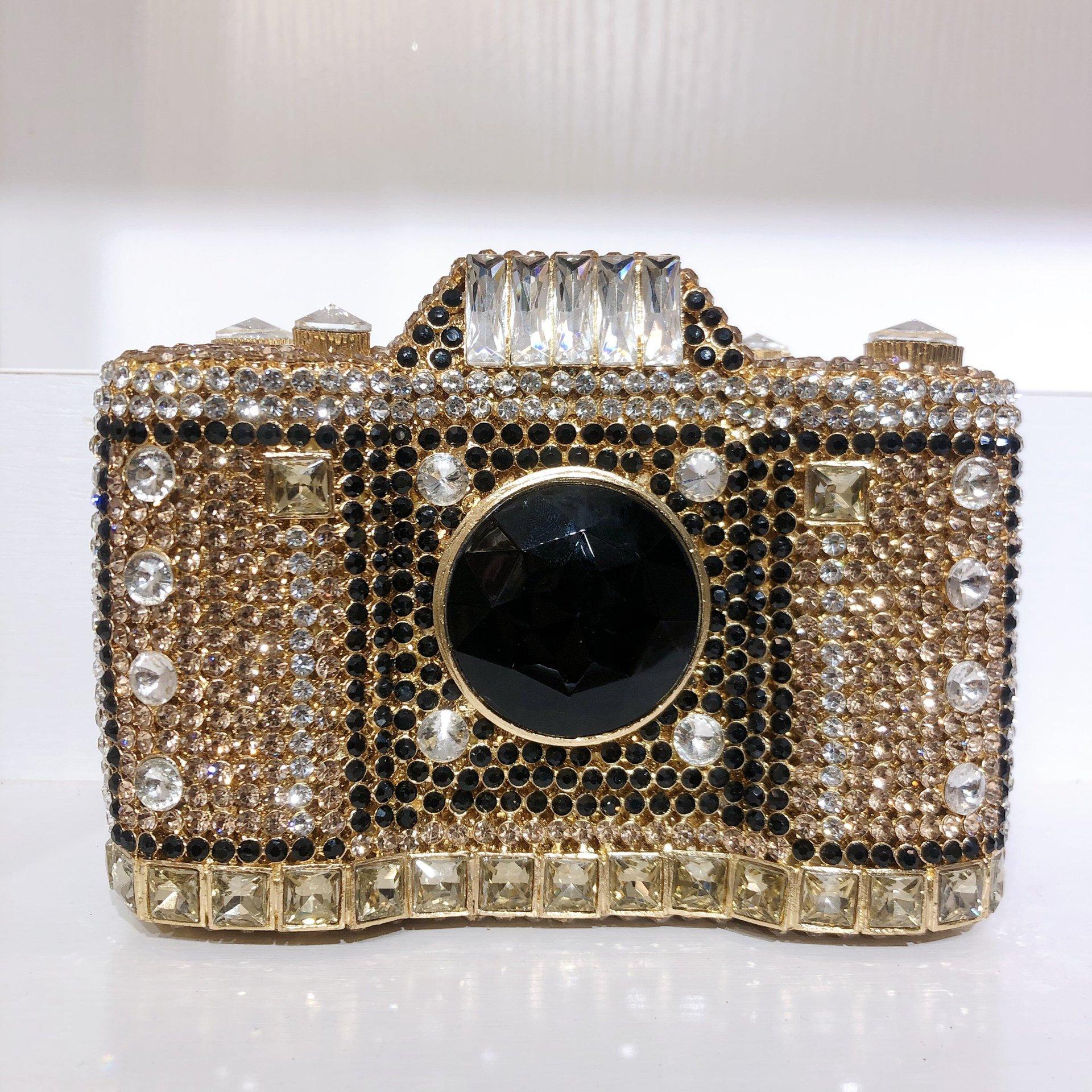 

Pink/Gold Camera Diamond Crystal Evening Clutch Bag Women s Dinner Purse WHTUOHENG Rhinestone Bridal Wedding Bags Party Handbag 15cmX11cmX6cm