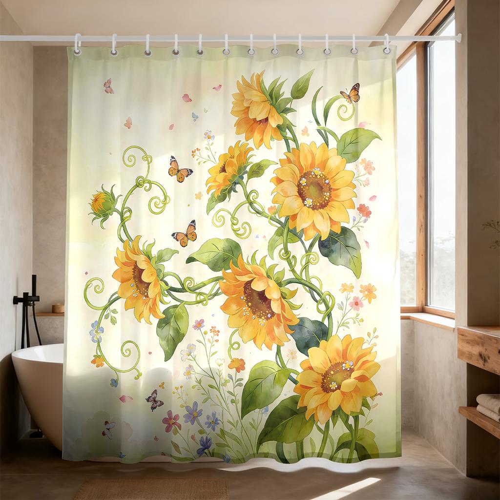 Sunflower Floral Shower Curtain Waterproof Fabric Bathroom Curtain With Hooks Van Gogh Starry Night Print