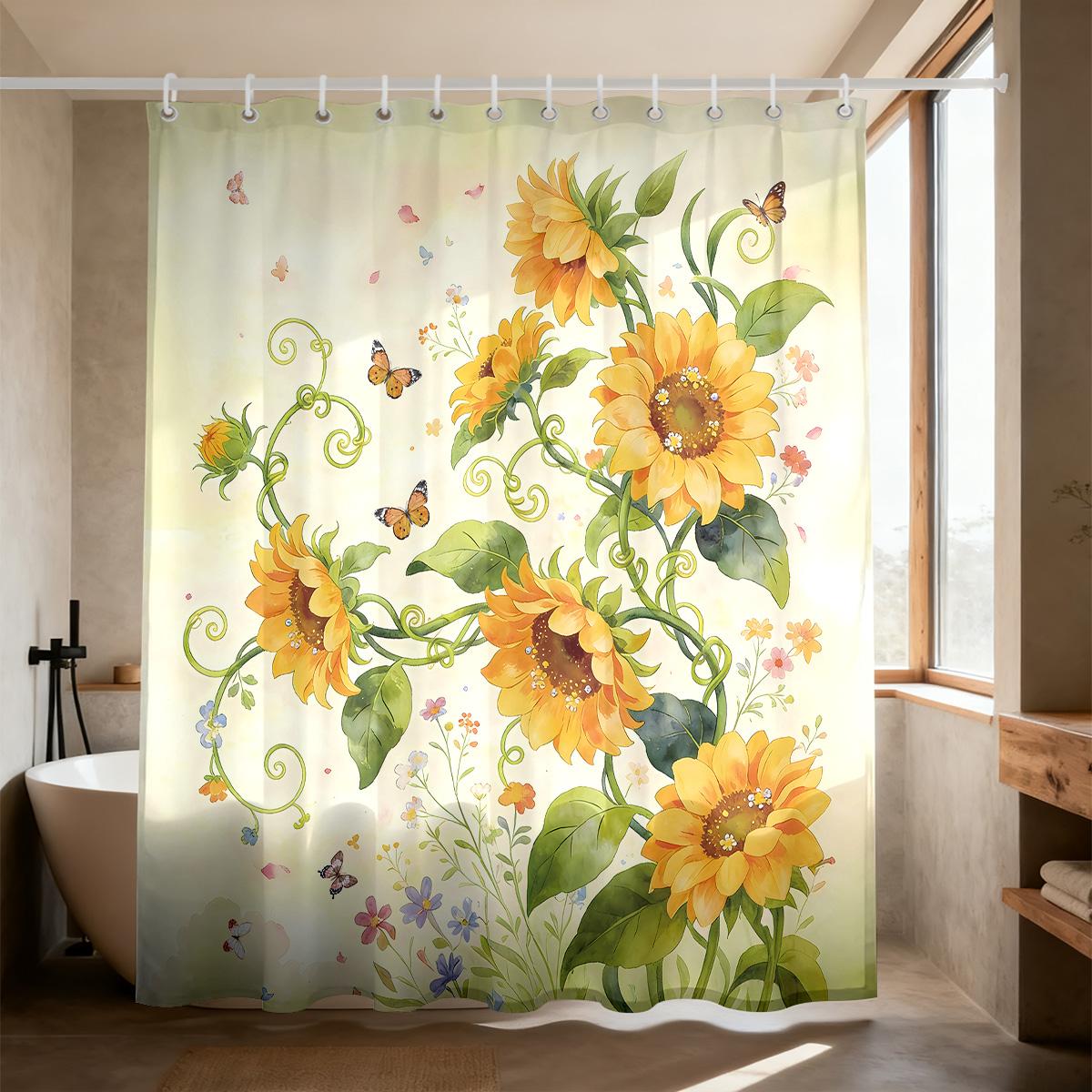 

Sunflower Floral Shower Curtain Waterproof Fabric Bathroom Curtain With Hooks Van Gogh Starry Night Print W60H190(CM)-1 Pcs
