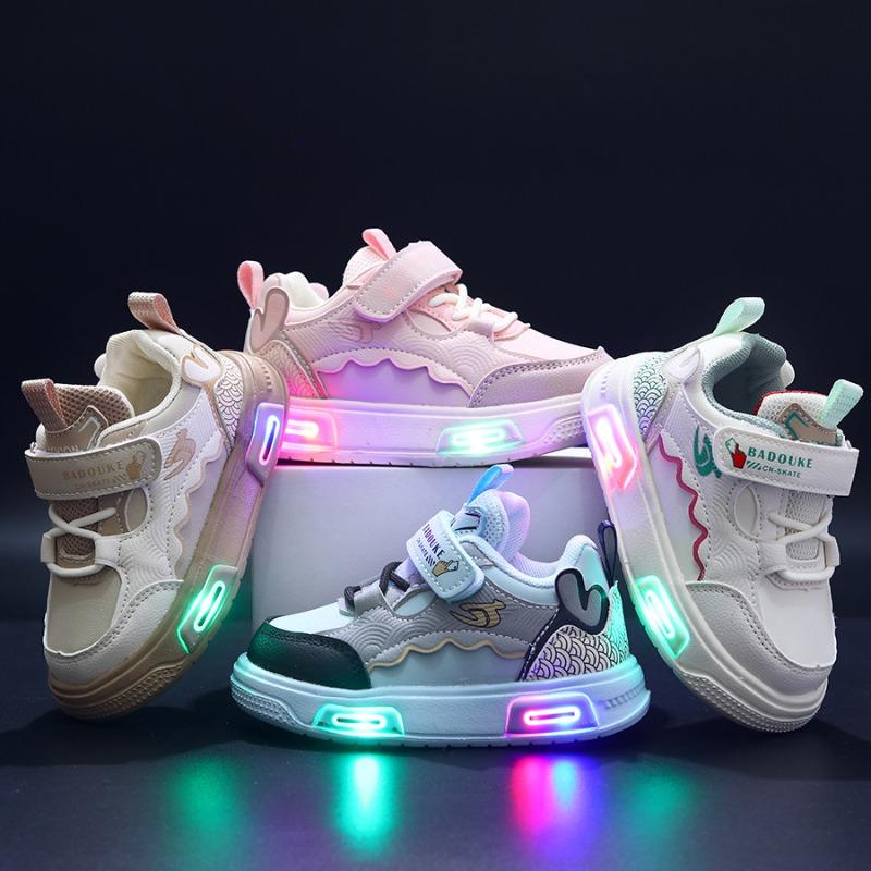 Autumn Kid Shoes New Fashion Versatile Sneakers Kid Soft Soles Anti Slip LED Lights Girl Shoe Lightweight Trendy Simple Boy Shoe