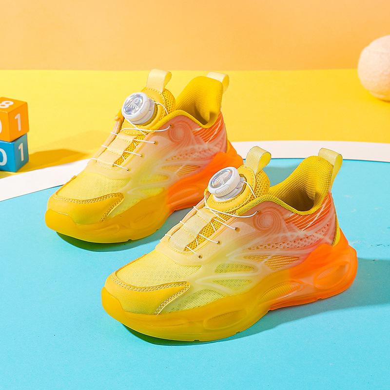 New 2025 boys' sneakers mesh breathable luminous rotating buckle non-slip and wear-resistant children's sneakers tide