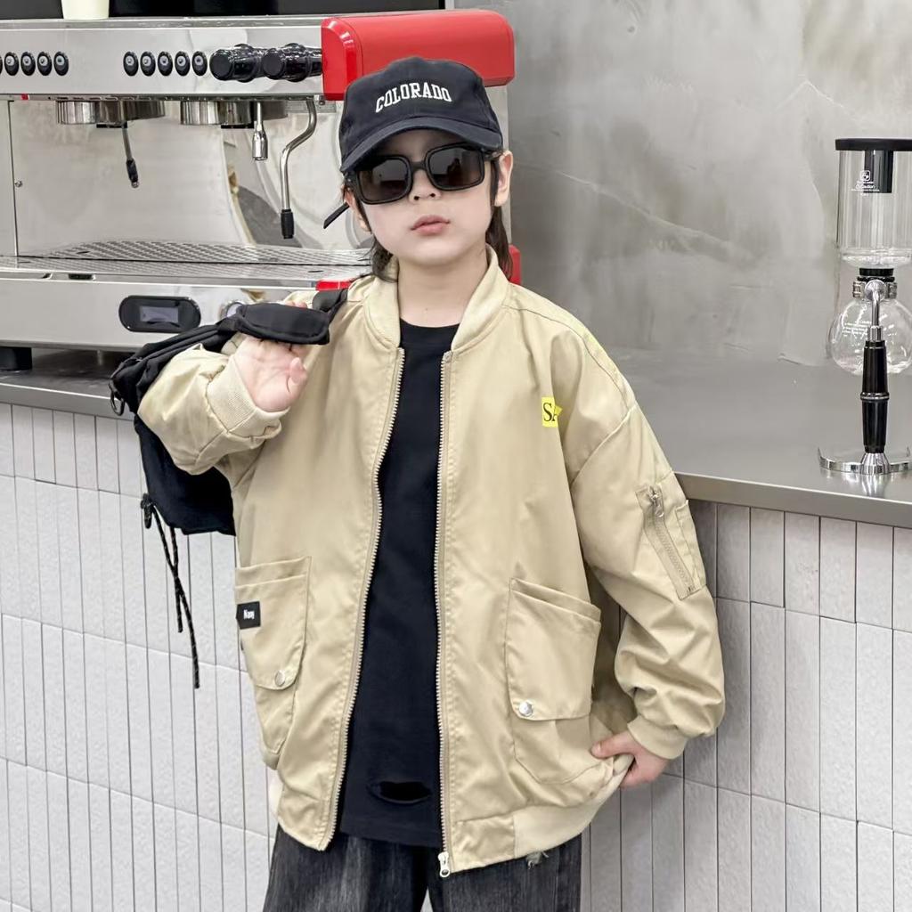 Boys Autumn Jacket Kids Casual Loose Faux Leather Coat Toddler & Children Solid Color Zipper Baseball Jacket