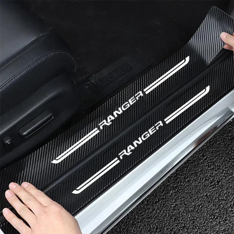 Carbon Fiber Car Door Sill Anti Kick Sticker Rear Bumper Trunk Scratch Guard Decals For Ford Ranger Logo Exterior Accessories