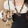 Puppy Pendant Necklace: Fabric Wood Bead Design for Casual & Versatile Style, Women's High-End Sweater Chain Jewelry.