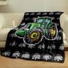 Green Tractor Artwork On a Black Background with Smaller Grey Tractors. for All Seasons Blanket Lunch Break Throw Gift