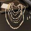 Fashion Exaggerated Multi-Layer Pearl Necklace and Earrings Suite Women's Fashion Long Heavy Industry Sweater Chain Elegant Classy Accessories