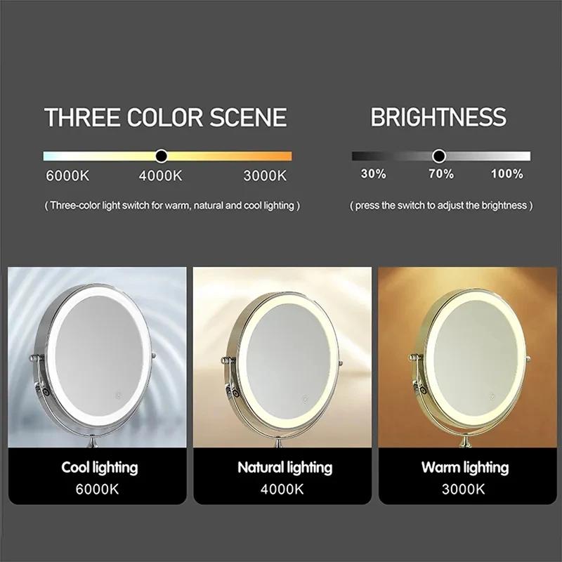 7 inch Wall Mounted Makeup Mirror 3x/5x/7x/10x Magnifying Double Side USB Charging Bathroom 3 color light Smart Cosmetic Mirrors