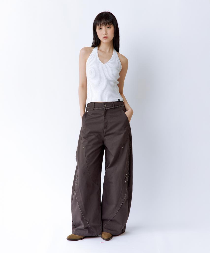 ROUGHNECK Distressed Wide Pants Brown