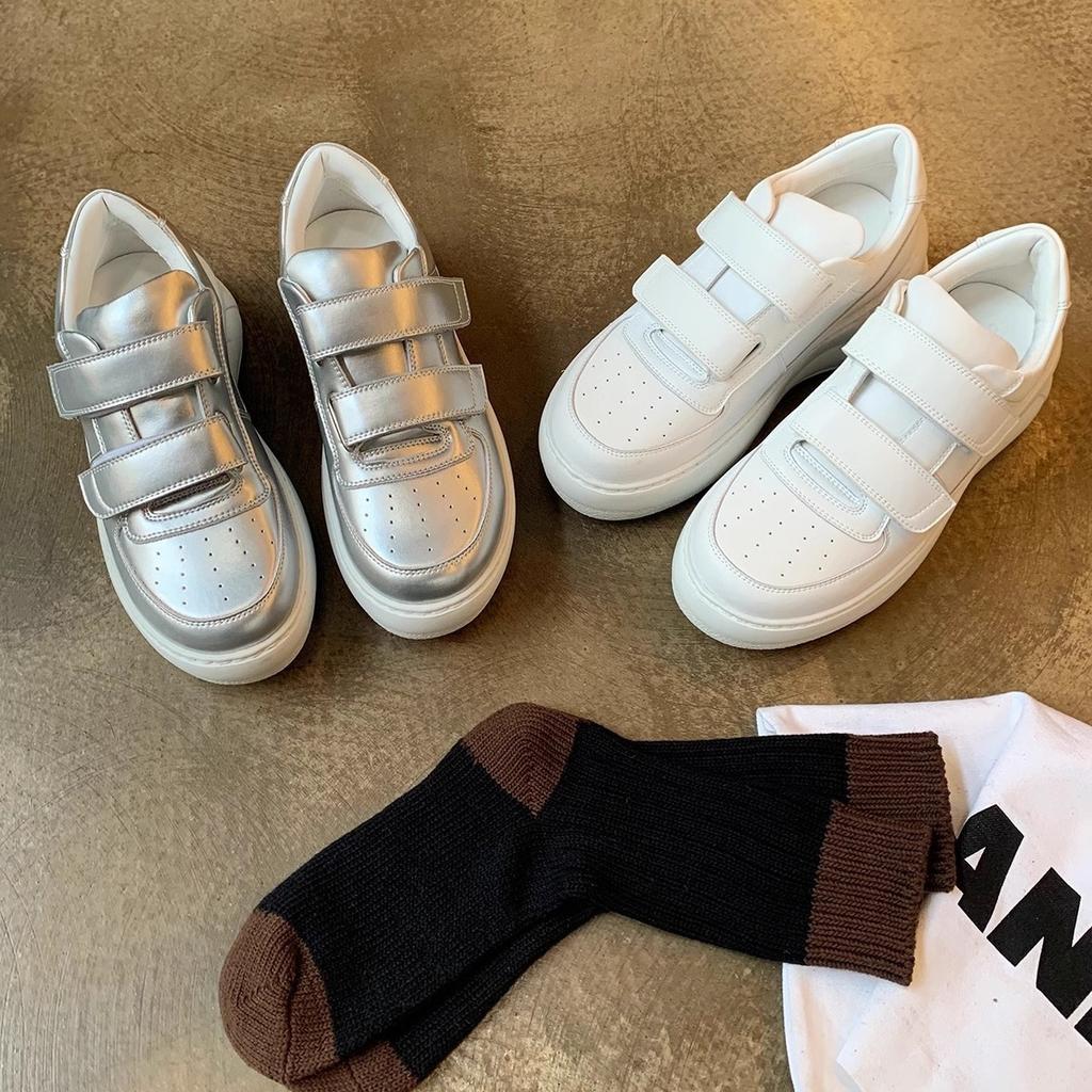 Soft cowhide~ thick-soled heightening Velcro sports and leisure board shoes genuine leather little white shoes women's autumn new models