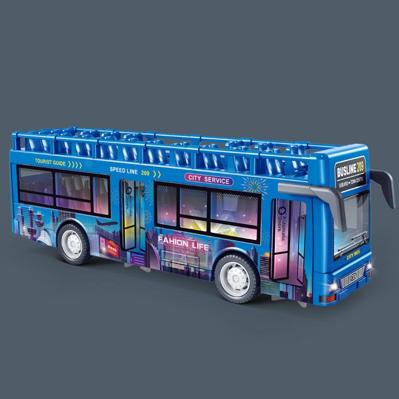 Plastic Sightseeing Bus With Sound And Light Functions Children Inertia Toy