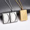 Stainless Steel Cross Book Shape Photo Locket Pendant Necklace for Women Men Carved Picture Box Frame Charms Chain Metal Jewelry