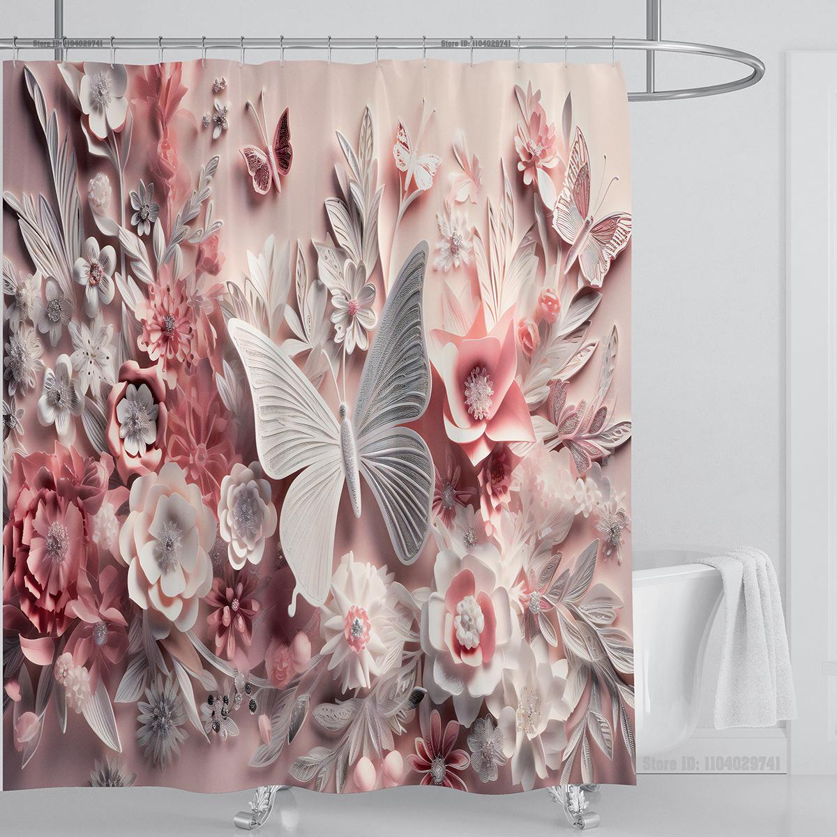 

3D Stereo beautiful flower printing bathroom curtain waterproof polyester shower curtain home decoration curtain with hooks W90xH180cm