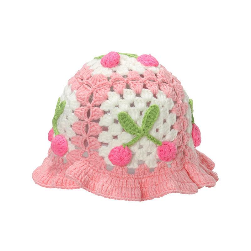 

Cute Cherry Hand-knitted Beret Winter Fisherman Hat For Women Kids